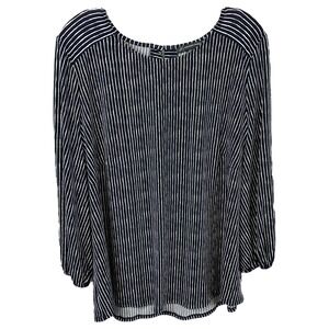 Adrianna Papell XXL Top Striped Long Sleeve Navy Blue White Career Plus Size 702